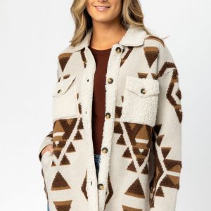 Abstract Oversized Shacket with Sherpa Trims