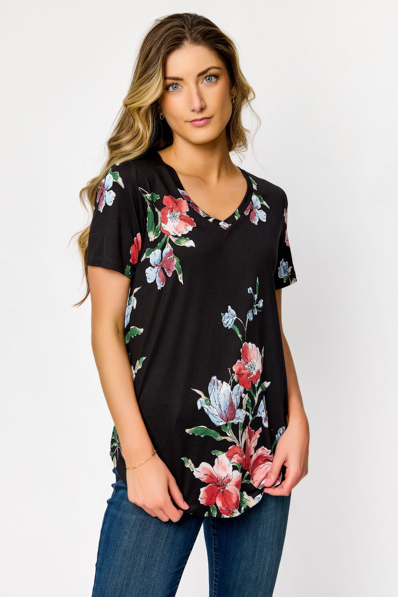 Floral V-Neck Short Sleeve Tee Floral V-Neck Short Sleeve Tee