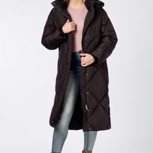 Quilted Puffer Hooded Coat with Side Snaps