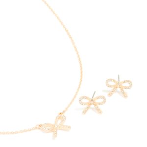 Gold Bow Necklace & Earrings Set