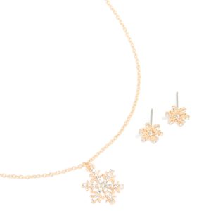 Gold Diamante Snowflake Earrings & Necklace Set