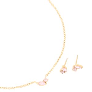 Waterproof Gold Plated Stainless Steel October Pink Cubic Zirconia Birthstone Necklace & Earrings Set