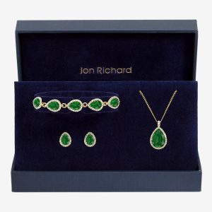 Jon Richard Gold Plated and Emerald Pear Drop Trio Set - Gift Box