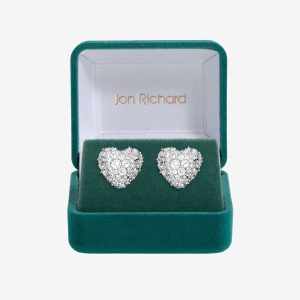 Jon Richard Rhodium Plated and Pave Heart Stud Earrings - Gift Box