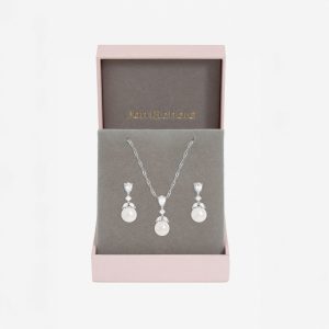 Jon Richard Rhodium Plated Crystal Leaf and Pearl Set - Gift Box