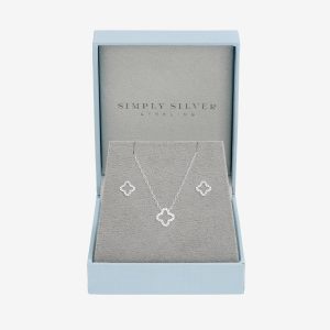 Simply Silver Sterling Silver 925 Cubic Zirconia Pave Open Clover Set - Gift Box