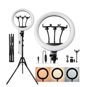 Dimmable LED 36cm Ring Light With Stand and 3 Phone Holder & 3 Shades of Colors For Selfie Makeup