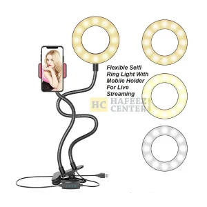 Flexible Selfie Ring Light with Phone Holder for Live Stream- Portable Clip Holder With 3 Shades Ring Light