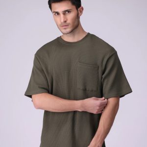 Relax Fit Waffle Knit T-Shirt With Patch Pocket