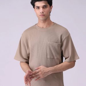 Relax Fit Waffle Knit T-Shirt With Patch Pocket